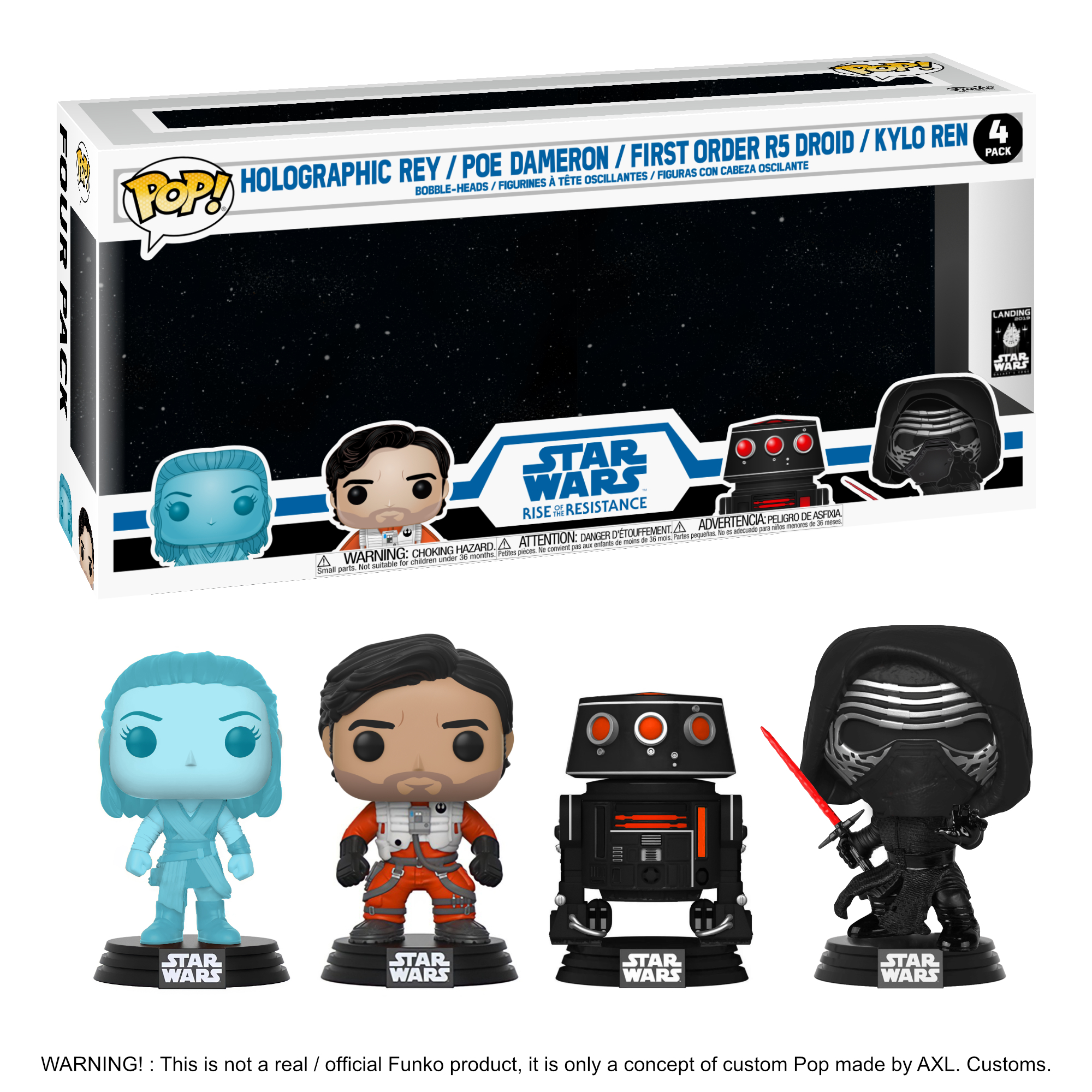 Glam Shot Rise of the Resistance - Holographic Rey, Poe Dameron, First Order R5 Droid & Kylo Ren Custom Funko Pop
