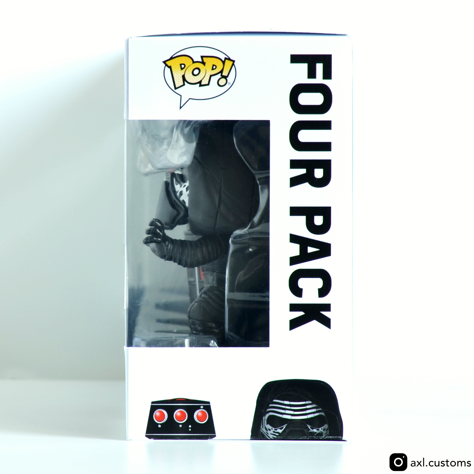 Window Side Shot Rise of the Resistance - Holographic Rey, Poe Dameron, First Order R5 Droid & Kylo Ren Custom Funko Pop