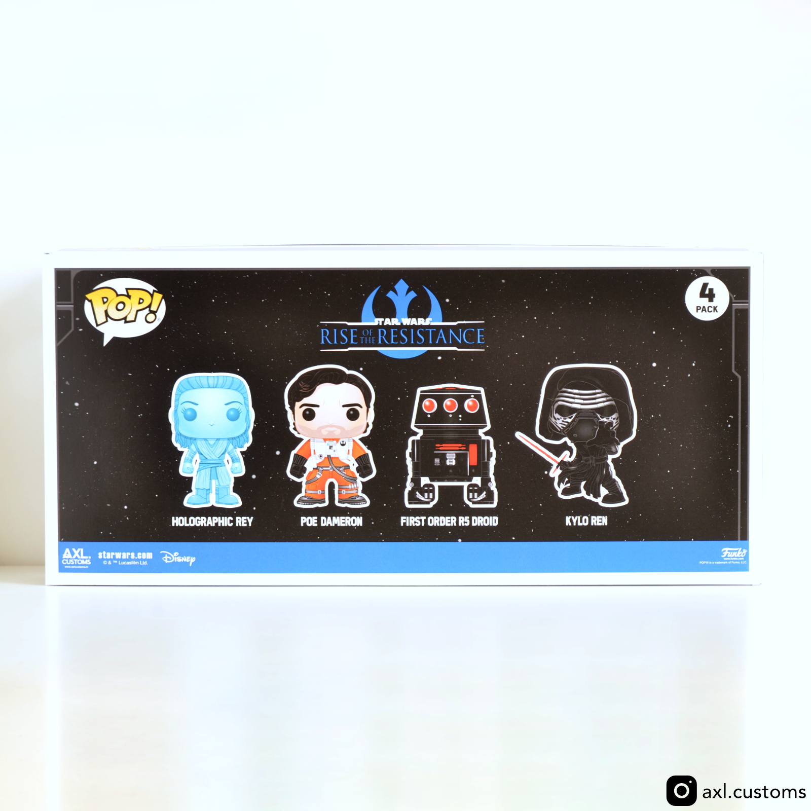Back Shot Rise of the Resistance - Holographic Rey, Poe Dameron, First Order R5 Droid & Kylo Ren Custom Funko Pop