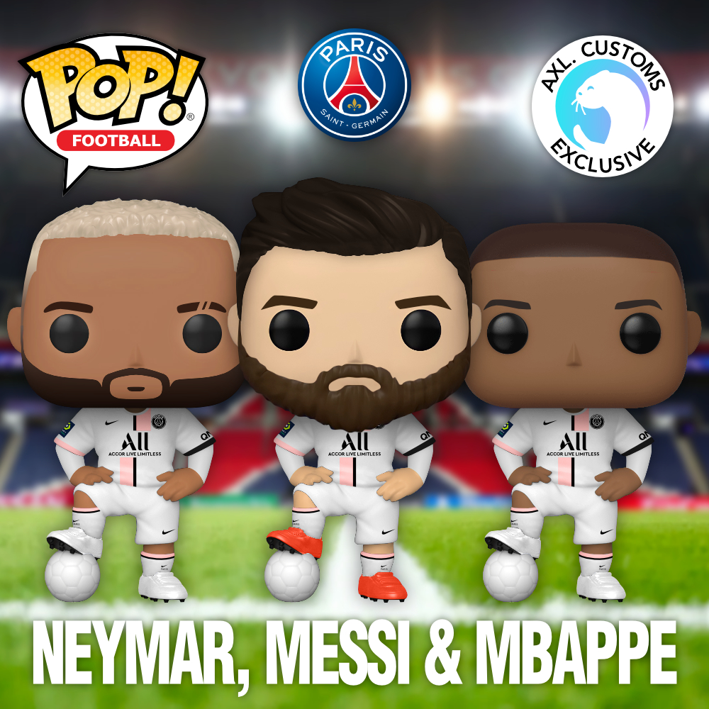 Custom Funko Pop Concept Paris Saint Germain - Neymar, Messi & Mbappé (Maillot Extérieur)